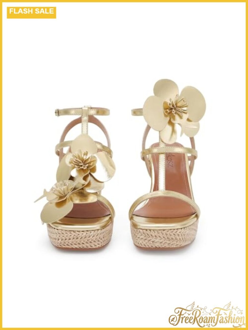 Flowers Wedge Sandals for Women Strappy Raffia Platform Heels